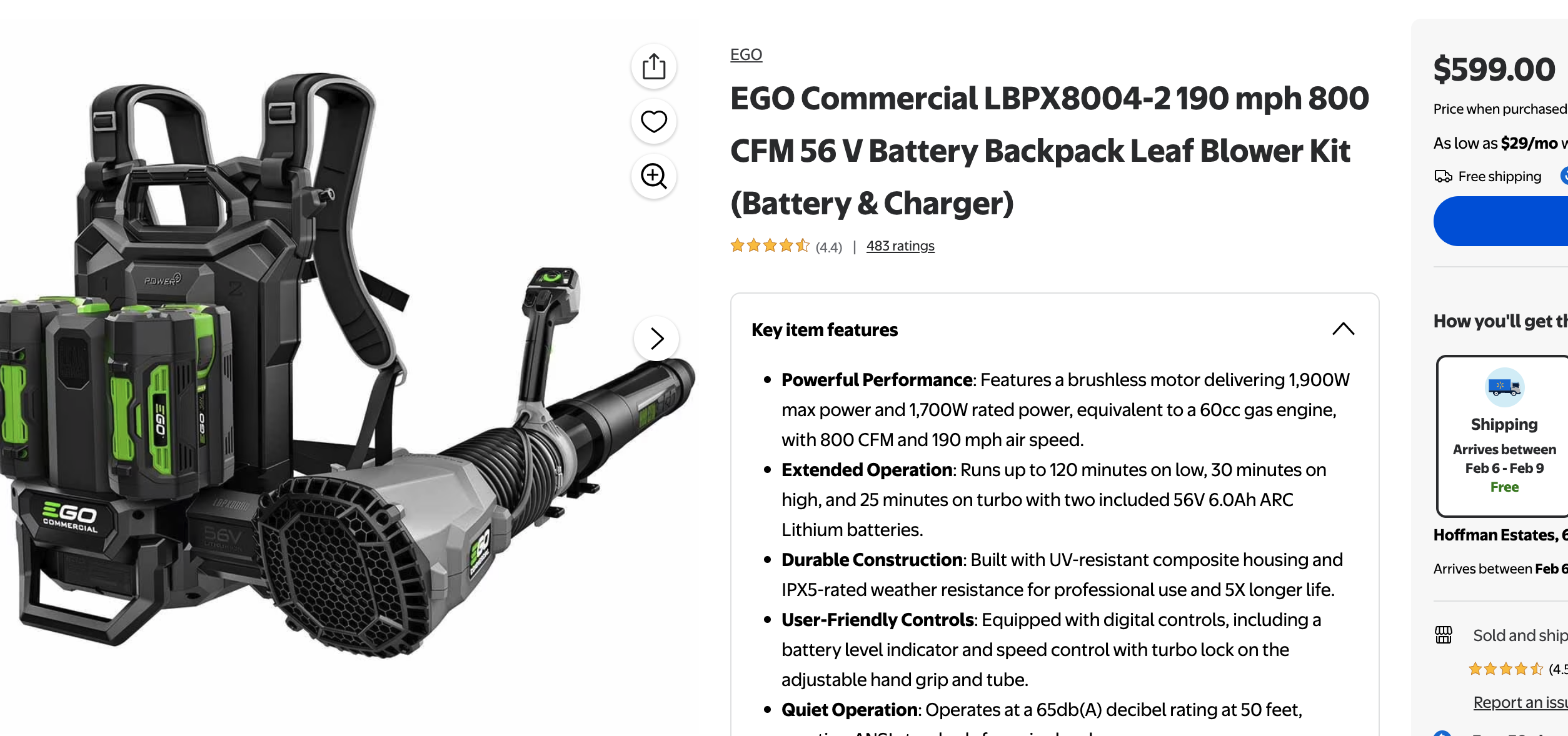 EGO Commercial Backpack Blower Kit 800 CFM